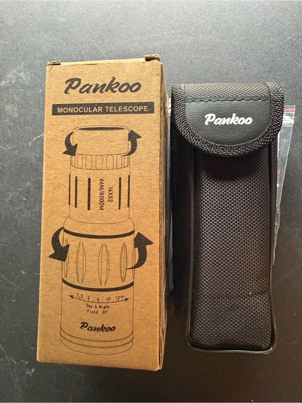New Pankoo Monocular Telescope 16 x 52 Day / Night with Case Black